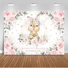 Mocsicka Bunny 1st Birthday Bckdrop for Girls Floral Rabbit Bunny Easter Day First Birthday Party Decorations Some Bunny Is Turning One Photography Background Cake Table Decorations (6x4ft)