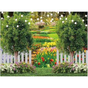 Funnytree 96" x 72" Spring Backdrop Flower Garden Landscape Scenery Grassland Park Background Easter Kids Children Baby Shower Birthday Party Decor Studio Photography Banner Prop Photobooth Gift