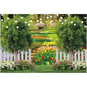 Funnytree 96" x 72" Spring Backdrop Flower Garden Landscape Scenery Grassland Park Background Easter Kids Children Baby Shower Birthday Party Decor Studio Photography Banner Prop Photobooth Gift