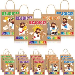 20 Pcs Easter Religious Gift Bags Christian Kraft Paper Bags Bulk Jesus Lives Goody Bags with Handles Rejoice Treat Bags for Kids Eggs Hunt Easter Theme Bible Sunday School Party Favor in Saudi Arabia