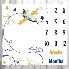 LYLYCTY Baby Memory Blanket, Airplane Sky Pilot Baby Age Blanket Monthly Baby Blanket Milestone Blanket Swaddle Blanket, 48x40 Inch Baby Growth Chart Photo Background Baby Blanket BTLSLY422