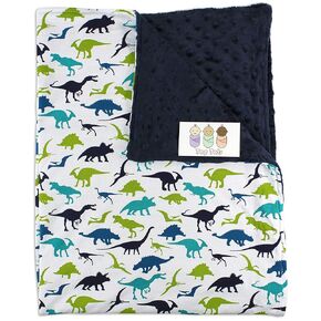 Baby Blanket - Blue Tractors on Grey with Black Minky Dot