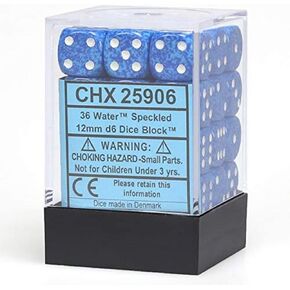 DND Dice Set-Chessex D&D Dice-12mm Speckled Water Blue Plastic Polyhedral Dice Set-Dungeons and Dragons Dice Includes 36 Dice – D6, (CHX25906)