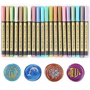 Wax Seal Pen Kit, ANBOSE 20 Colors Metallic Marker Pen for Decorating Wax Seal Stamp, Premium Wax Seal Pen Set for Wedding Wax Envelope Seal, Fit All Wax Seal Beads or Wax Seal Sticks
