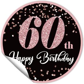 REWIDPARTY 1.5 Inch Round 60th Birthday Stickers（80 Pieces）Rose Gold Happy 60th Birthday Stickers 60th Birthday Party Favor Stickers Adhesive Party Stickers 60th Birthday Party Decorations Supplies
