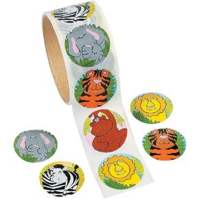 Zoo Animal Stickers (Roll of 100) – 1.5" Round, 6 Cool Designs - Great for Kids, Teachers, Party Favors, Rewards, Craft Projects, Water Bottles, Scrapbooks, Calendars, Planners, and Journals