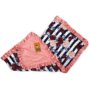 Dear Baby Gear Floral Deluxe Baby Blanket - Reversible Minky, Milestone & Newborn Gifts for Girls and Boys - Blue Watercolor Roses on White, White Minky, White Ruffles, 43 x 33 Inches