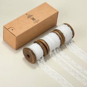 Vitalizart Black Lace Ribbon Sewing Fabric 3 Rolls Floral Lace Trim 15 Yards with Wooden Spool for Gift Wrapping Wedding Invitation Birthday Decoration Hair Bow Bouquet Crafts