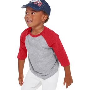 RABBIT SKINS Toddler Fine Jersey Raglan 3/4 Sleeve Baseball Tee, Vintage Heather/Vintage Red, 2T