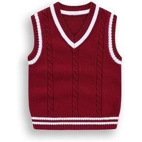 Baby Boys Toddler V-Neck Solid Color Cable Knit Pullover Sweater Vest