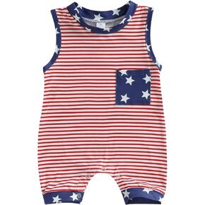 Twopumpkin Newborn Baby Boy Girl 4th of July Outfit American Flag Romper Sleeveess Jumpsuit Memoroal Day Patriotic Clothes