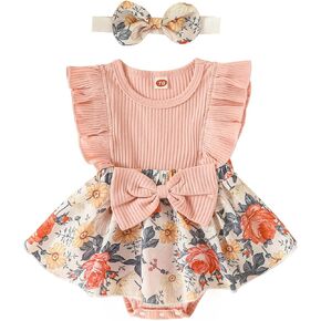 MERSARIPHY Summer Newborn Baby Girls Outfits Infant Floral Romper Dress Boho Sleeveless Ruffle Bodysuit+Headband Clothes Set