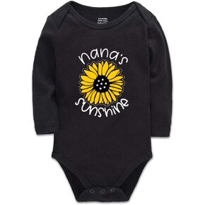Nana's Sunshine - Fun Print Bodysuit Cute Baby Rompers 0-3 Months Long-Sleeved White Infant Bodysuit in Kuwait