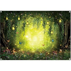 10x8ft Spring Enchanted Forest Backdrop Easter Fairy Tale Wonderland Woodland for Kids Girl Room Wall Decorations Birthday Party Photo Prop