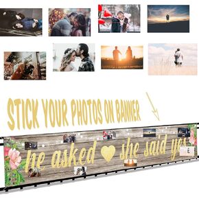 DIY Custom He Asked She Said Yes Banner Decorations, Custom Name Large Wedding Engagement Party Sign Supplies, Add Your Own Text Bridal Shower Photo Booth Props Decor (9.8x1.6ft)