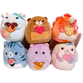 Squishmallow 2024 Valentine B Squad Set 6 بقرة قطة فرس النهر كسلان 5 "دمية قطيفة صغيرة