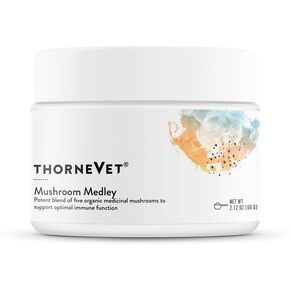 ThorneVet Mushroom Medley for Dogs - Immune System Support Plus Antioxidants - with Reishi, Turkey Tail, Cordyceps, Maitake, and Chaga Mushrooms - Support for Dogs Having Cancer Treatment - 120 Scoops