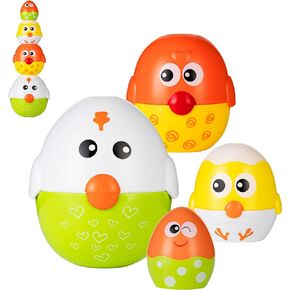Easter Eggs Toys for Toddlers, Nesting Dolls & Stacking Eggs, 4 PCS Easter Basket Stuffers Chicken Matching Toys, Easter Toys Party Favor Toy Best Gift for Boys Girls Kids 1 2 3 4+