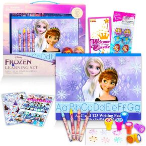 Classic Disney Disney Frozen ABC 123 Learning Set for Girls ~ 4 Pc Bundle with Anna and Elsa Learning Pad, Snowflake Stampers, Stickers, and More (Frozen Educational Toys), Frozen learning toys