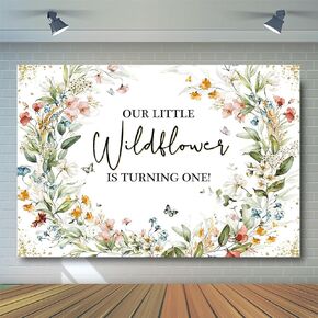 Avezano Wildflower 1st Happy Birthday Backdrop Wildflower First Birthday Party Decorations for Girls Watercolor Floral 1st Party Banner Photoshoot Background (7x5ft)