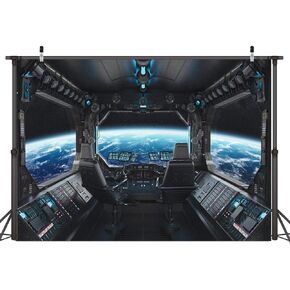 CYLYH 7x5ft Spaceship Interior Background Futuristic Science Fiction Photography Backdrops Spacecraft Cabin Photo Shoot Galaxy Outer Space Station Astronomy Decoration Photo Props
