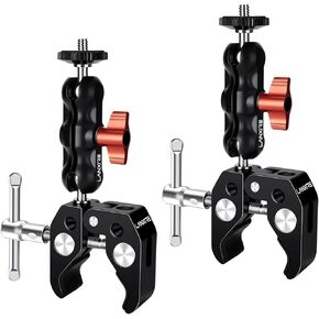 Lanxire Super Clamp Camera Mount with Double Ball Head Adapter for Ronin-M/Ronin MX/Insta360/Gopro/DJI Action - 2 Pieces, Max Load 4.4lb/2kg