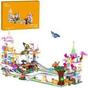 711 Piece Friends Roller Coaster Building Set,Girls Creative Amusement Park Building Kit,STEM Princess Castle | Pink Playground Park Model Building Toy,Christmas Birthday Gift for Girls Age 6+
