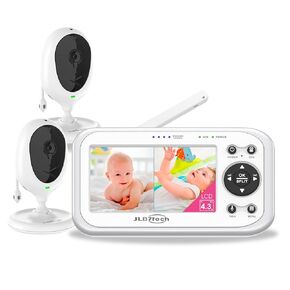 Baby Monitor,4.3" Split Screen Video Baby Monitor with 2 Cameras and Audio,Night Vision,Two-Way Talk,Long Range,Feeding Time,Lullabies,Temperature Detection,Power Saving/Vox,Zoom in