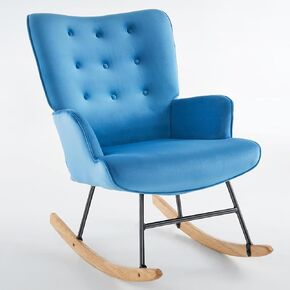 IULULU Glider Rocking Chair for Nursery Living Room, Bedroom, Upholstered RockerChair with Padded Seat and High Backrest Home, Garden, Velvet Blue