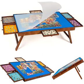 طاولة أحجية الصور المقطوعة من Tektalk مع أرجل قابلة للطي وحامل مائل، لوحة ألغاز مع غطاء من البولي بروبيلين و6 أدراج ملونة، تخزين 1500، 1000، 500 قطعة أحجية الصور المقطوعة in Kuwait