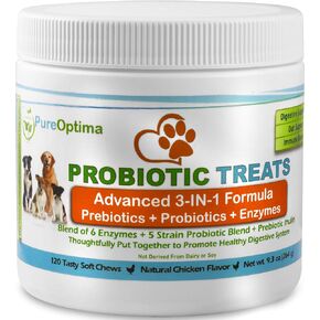 Probiotics Chews for Dogs, Digestive Enzymes + Prebiotics Improves Digestion, Diarrhea, Constipation, Gas, Bad Breath, Leaky Gut, Allergy Immunity Daily Supplement 120 Counts