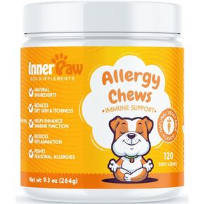 Inner Paw Dog Allergy Chews – 120 Soft Chews for Dog Allergy Relief – Natural Vegetable Flavor Allergy Immune Supplement for Dogs – Soothing and Calming Dog Treats