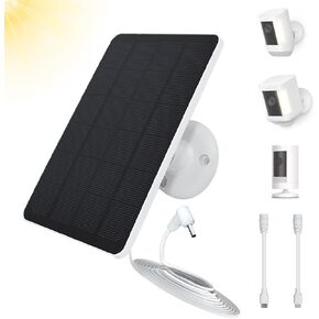 TEKCAM Solar Panel Compatible with Ring Spotlight Cam Battery, Stick Up Cam Battery, 4W Solar Panel 9.8ft DC 3.5 Connector Charging Cable for Outdoor Battery Powered Camera, Adjustable Wall Mount