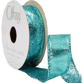 Offray 7/8" Wide Metallic Glitter Craft and Decorative Ribbon, 9 Total Feet, Aqua