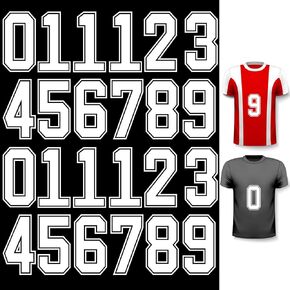 24 Pcs Iron on Numbers, Jersey Heat Transfer Numbers 0 to 9 for Team Uniform Sports T-Shirt Football Basketball Baseball (White with White Border, 5 Inch)