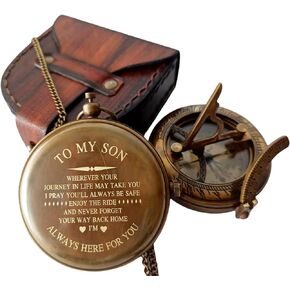 to My Son Compass Personalized Sundial Compass with Leather Case/Gift for Son/to My Son Gifts/Mom to Son Gift/Dad to Son/Grandson Gift, Directional Magnetic Sundial Compass