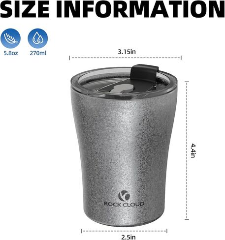 كوب قهوة من روك كلاود سعة 6 أونصة كوب تخييم مزدوج الجدار من الفولاذ المقاوم للصدأ معزول للسفر مع غطاء منزلق للحفاظ على السخونة والباردة in Kuwait