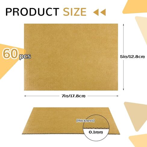 أوراق من الورق المقوى المموج مقاس 12.7 × 17.78 سم، 60 قطعة من الورق المقوى البني المسطح، مربعات من الورق المقوى السميك للتغليف والحرف الفنية التي تصنعها بنفسك in Kuwait
