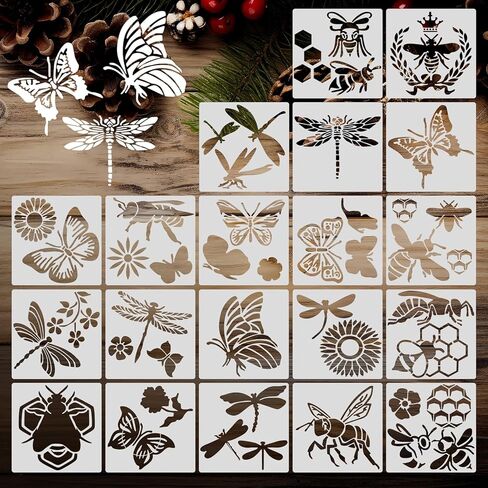 20 قطعة استنسل للرسم، قوالب استنسل لطلاء زهرة اليعسوب على شكل فراشة، استنسلات يدوية لنباتات الحيوانات قابلة لإعادة الاستخدام للرسم على القماش الخشبي لديكور الحائط المنزلي، نمط الحشرات in Kuwait