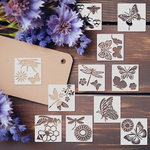 20 قطعة استنسل للرسم، قوالب استنسل لطلاء زهرة اليعسوب على شكل فراشة، استنسلات يدوية لنباتات الحيوانات قابلة لإعادة الاستخدام للرسم على القماش الخشبي لديكور الحائط المنزلي، نمط الحشرات in Kuwait