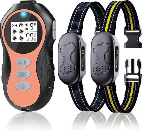 Dog Shock Collar for 2 Dogs, Dog Training Collar with Remote for Large Medium Small Dogs, Rechargeable E-Collar Waterproof Collars with 4 Training Modes Flashlight Beep Vibration and Shock - Orange in Kuwait