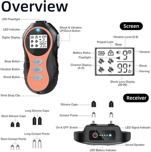 Dog Shock Collar for 2 Dogs, Dog Training Collar with Remote for Large Medium Small Dogs, Rechargeable E-Collar Waterproof Collars with 4 Training Modes Flashlight Beep Vibration and Shock - Orange in Kuwait