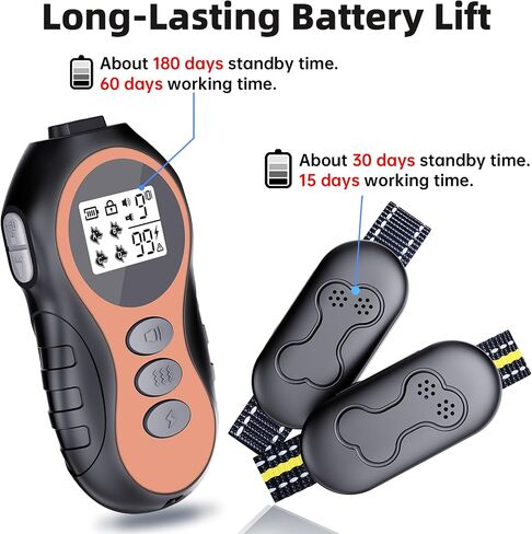 Dog Shock Collar for 2 Dogs, Dog Training Collar with Remote for Large Medium Small Dogs, Rechargeable E-Collar Waterproof Collars with 4 Training Modes Flashlight Beep Vibration and Shock - Orange in Kuwait