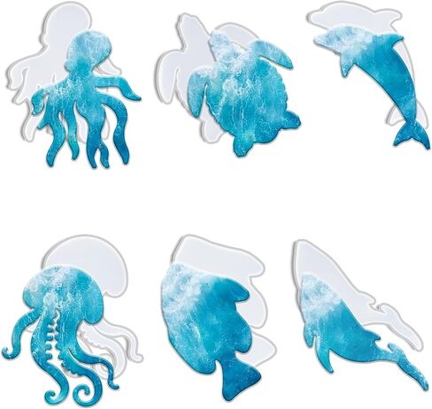 WOPODI 6 Pieces Coaster Silicone Mold, Resin Casting Marine Life Ocean Theme Molds Unique Coasters Ornaments DIY Crystal Glue Artcraft Project Gift Making for Jewelry Tray Home Decoration in Kuwait
