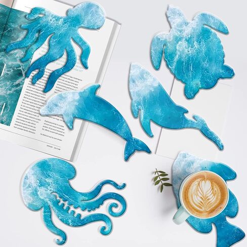 WOPODI 6 Pieces Coaster Silicone Mold, Resin Casting Marine Life Ocean Theme Molds Unique Coasters Ornaments DIY Crystal Glue Artcraft Project Gift Making for Jewelry Tray Home Decoration in Kuwait