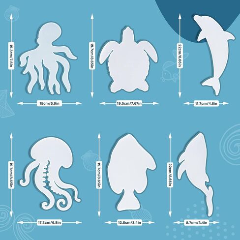 WOPODI 6 Pieces Coaster Silicone Mold, Resin Casting Marine Life Ocean Theme Molds Unique Coasters Ornaments DIY Crystal Glue Artcraft Project Gift Making for Jewelry Tray Home Decoration in Kuwait