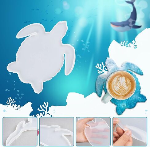 WOPODI 6 Pieces Coaster Silicone Mold, Resin Casting Marine Life Ocean Theme Molds Unique Coasters Ornaments DIY Crystal Glue Artcraft Project Gift Making for Jewelry Tray Home Decoration in Kuwait