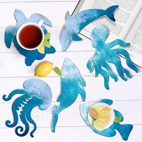 WOPODI 6 Pieces Coaster Silicone Mold, Resin Casting Marine Life Ocean Theme Molds Unique Coasters Ornaments DIY Crystal Glue Artcraft Project Gift Making for Jewelry Tray Home Decoration in Kuwait