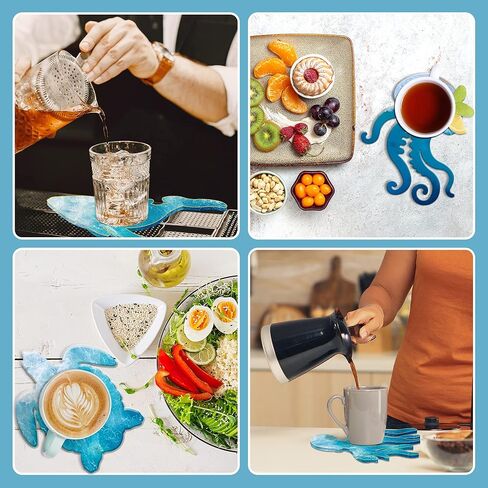 WOPODI 6 Pieces Coaster Silicone Mold, Resin Casting Marine Life Ocean Theme Molds Unique Coasters Ornaments DIY Crystal Glue Artcraft Project Gift Making for Jewelry Tray Home Decoration in Kuwait