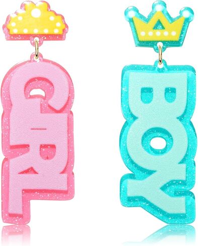 بين الجنسين تكشف الأقراط لطيف استحمام الطفل الأقراط الوردي الأزرق الاكريليك المتدلية الأقراط صبي فتاة علامة للجنس تكشف الهدايا للنساء ماما in Kuwait